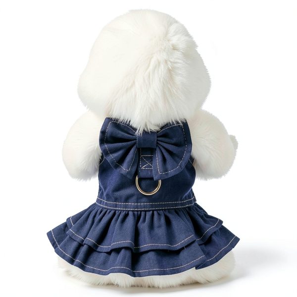 Denim Dog Dress by ANIAC Small Blue Dress with Bow Knot and D‑Ring-4