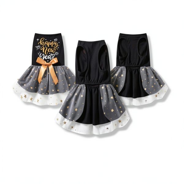 Happy New Years Dog Dress for Small Dogs Girl Clothes,Pet Cat Apparel (Medium)-4