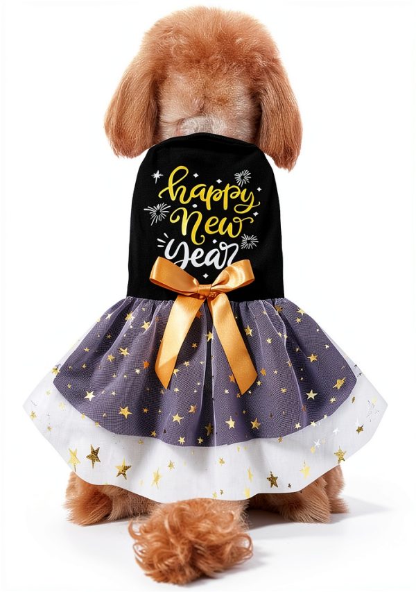 Happy New Years Dog Dress for Small Dogs Girl Clothes,Pet Cat Apparel (Medium)-3