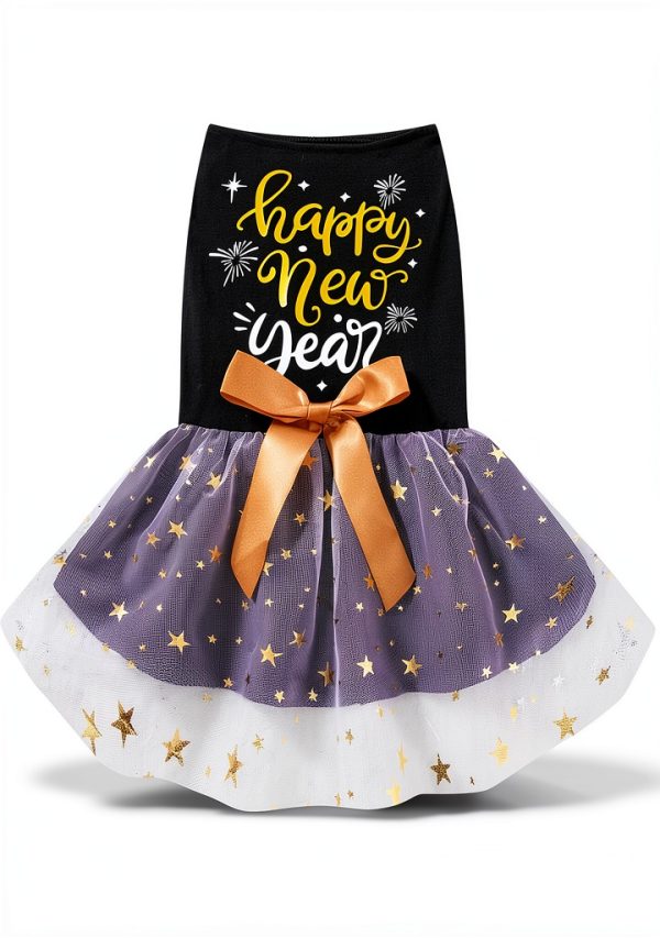 Happy New Years Dog Dress for Small Dogs Girl Clothes,Pet Cat Apparel (Medium)-1