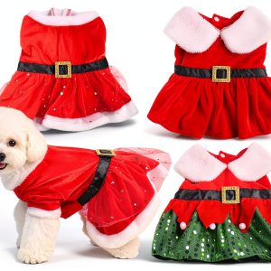 Dog Christmas Dress Set by ChezAbbey – Red Belt & Green Sequin Skirt-0