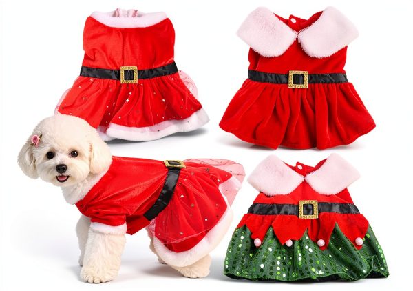 Dog Christmas Dress Set by ChezAbbey – Red Belt & Green Sequin Skirt-0