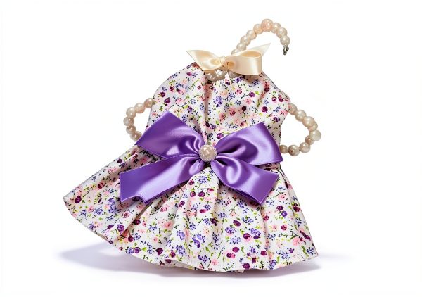 Floral Print Dog Dress by MSNFOASM Satin Bow Pearl Trim Small Size-2