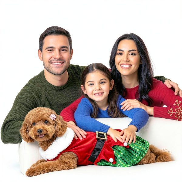Dog Christmas Dress Set by ChezAbbey – Red Belt & Green Sequin Skirt-5