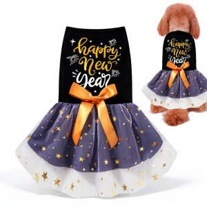 Happy New Years Dog Dress for Small Dogs Girl Clothes,Pet Cat Apparel (Medium)-0