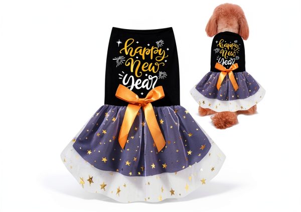 Happy New Years Dog Dress for Small Dogs Girl Clothes,Pet Cat Apparel (Medium)-0