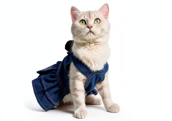 Denim Dog Dress by ANIAC Small Blue Dress with Bow Knot and D‑Ring-1