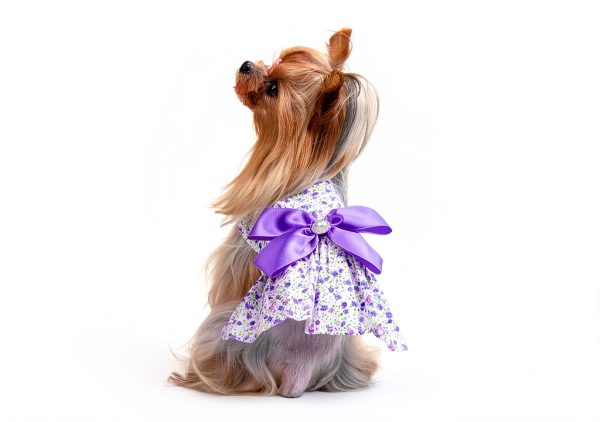 Floral Print Dog Dress by MSNFOASM Satin Bow Pearl Trim Small Size-5