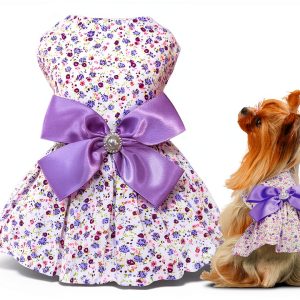 Floral Print Dog Dress by MSNFOASM Satin Bow Pearl Trim Small Size-0
