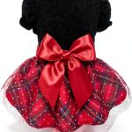 Fitwarm Christmas Puff Sleeve Dog Dress - Plaid Black Red XXS-0