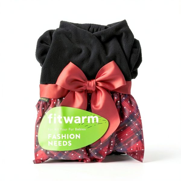 Fitwarm Christmas Puff Sleeve Dog Dress - Plaid Black Red XXS-6
