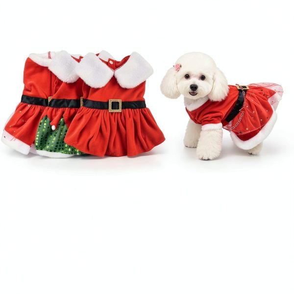 Dog Christmas Dress Set by ChezAbbey – Red Belt & Green Sequin Skirt-1