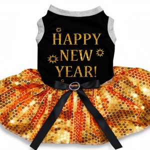 Petitebella Happy New Year Puppy Dress Black Yellow Sequins Medium-0