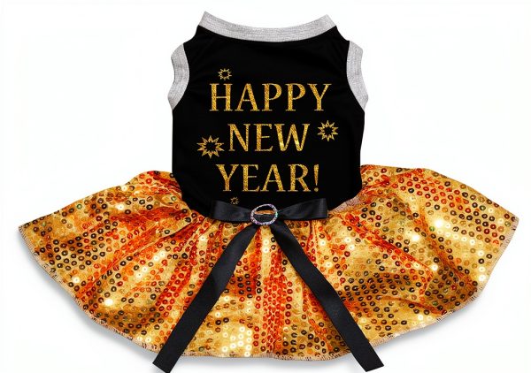 Petitebella Happy New Year Puppy Dress Black Yellow Sequins Medium-0