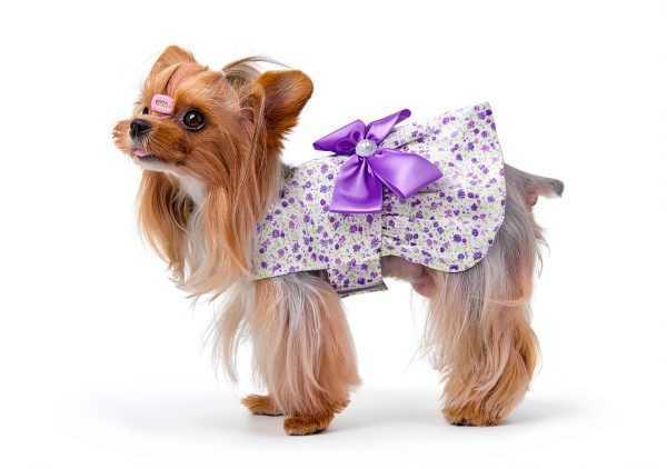 Floral Print Dog Dress by MSNFOASM Satin Bow Pearl Trim Small Size-3