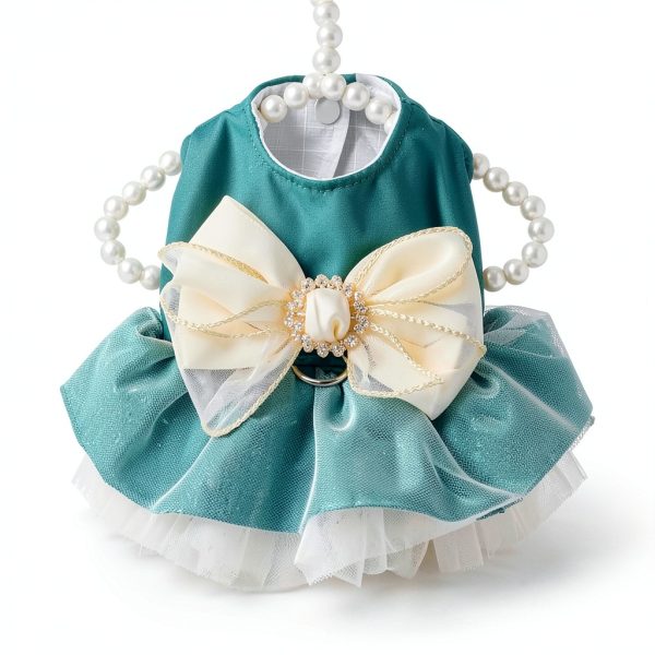 ANIAC Retro Dog Tulle Dress with Leash Ring Spring Summer Girl Puppy Clothes for Small Dog Cat Apparel Formal Pet Prom Dress for Christmas Wedding Birthday Valentines (Green,Large)-3