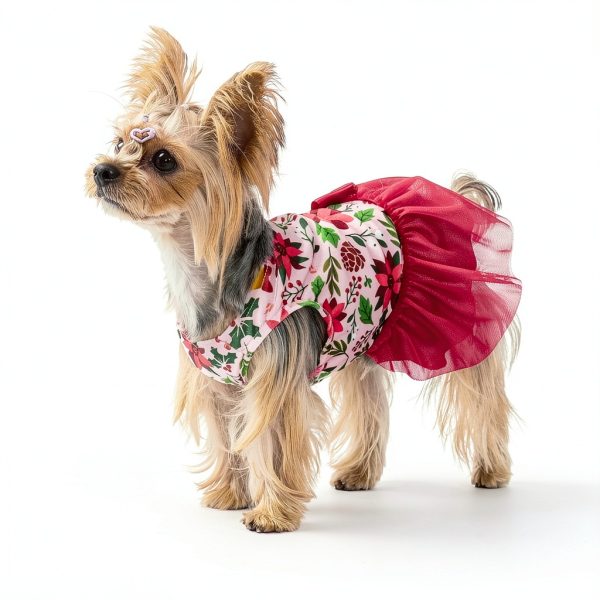 Fitwarm Christmas Flowers Dog Tutu Dress Red Pink Holiday Outfit-2