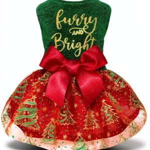 Fitwarm Dog Christmas Outfit Tulle Dress Sparkly Red Green Golden XS-0