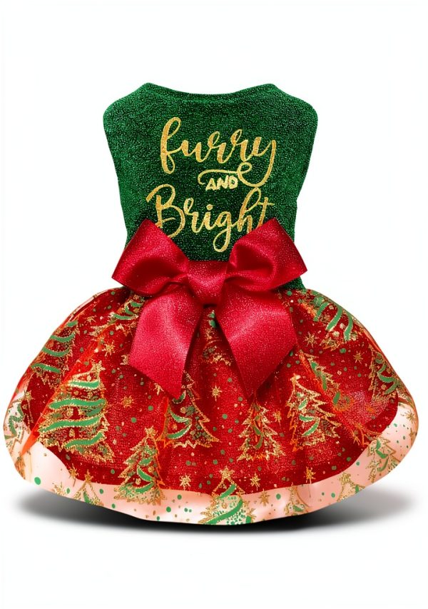 Fitwarm Dog Christmas Outfit Tulle Dress Sparkly Red Green Golden XS-0