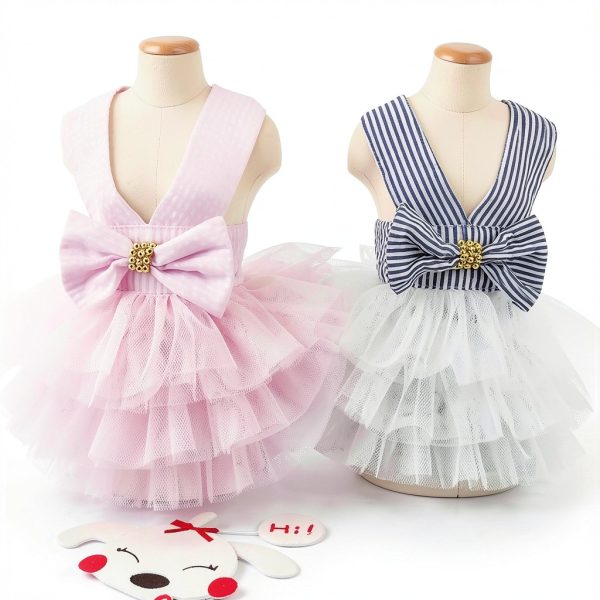 Dog Dresses TAPBULL Fashion Pet Dress Pink Small Striped Mesh Princess-8