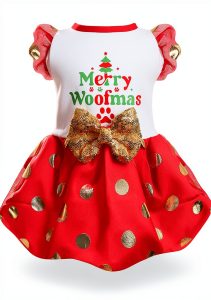 Yikeyo Dog Christmas Outfit Holiday Dress Lightweight Bowtie Red-0