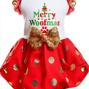 Yikeyo Dog Christmas Outfit Holiday Dress Lightweight Bowtie Red-0