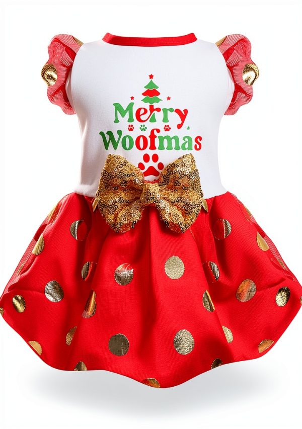 Yikeyo Dog Christmas Outfit Holiday Dress Lightweight Bowtie Red-0