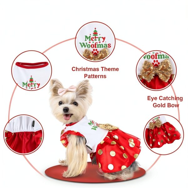 Yikeyo Dog Christmas Outfit Holiday Dress Lightweight Bowtie Red-2