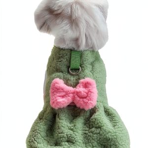 Dog Sweater Dress Jecikelon Warm Clothing with Bow Tie Green Small-0
