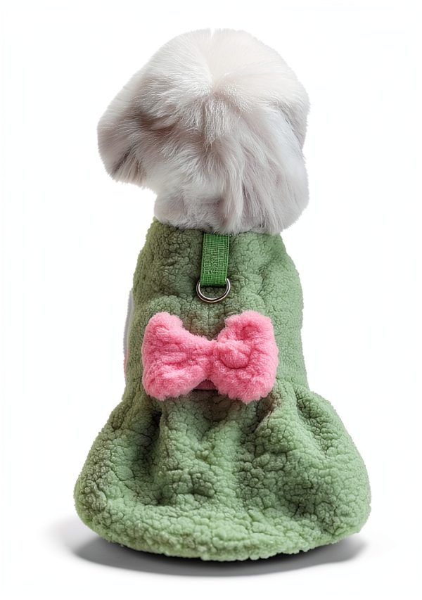 Dog Sweater Dress Jecikelon Warm Clothing with Bow Tie Green Small-0