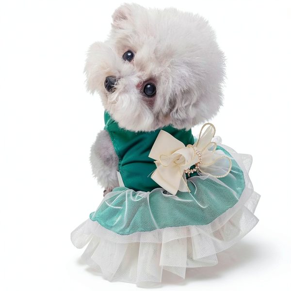 ANIAC Retro Dog Tulle Dress with Leash Ring Spring Summer Girl Puppy Clothes for Small Dog Cat Apparel Formal Pet Prom Dress for Christmas Wedding Birthday Valentines (Green,Large)-1