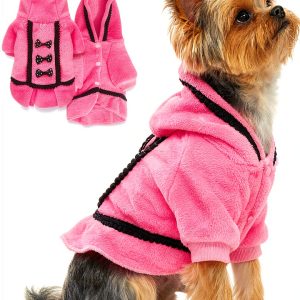 Puppy Sweaters Small Dog Dress Warm Fleece Pink Bowtie Hoodie X-Small-0