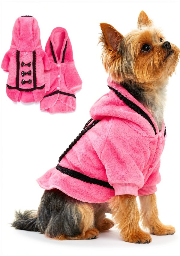Puppy Sweaters Small Dog Dress Warm Fleece Pink Bowtie Hoodie X-Small-0