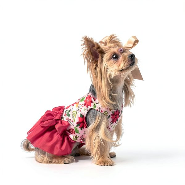 Fitwarm Christmas Flowers Dog Tutu Dress Red Pink Holiday Outfit-6