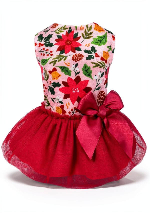 Fitwarm Christmas Flowers Dog Tutu Dress Red Pink Holiday Outfit-0
