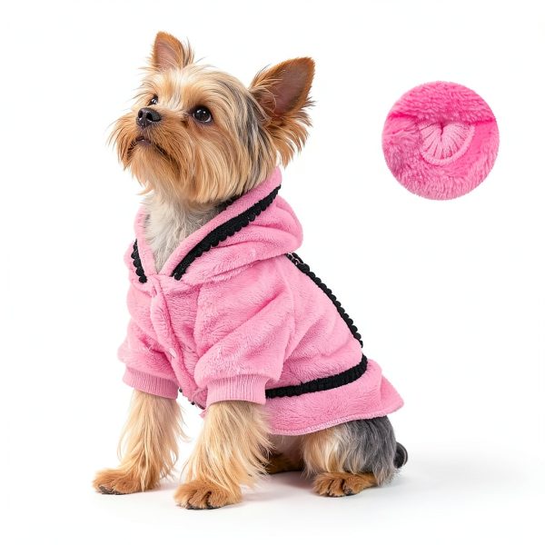 Puppy Sweaters Small Dog Dress Warm Fleece Pink Bowtie Hoodie X-Small-1