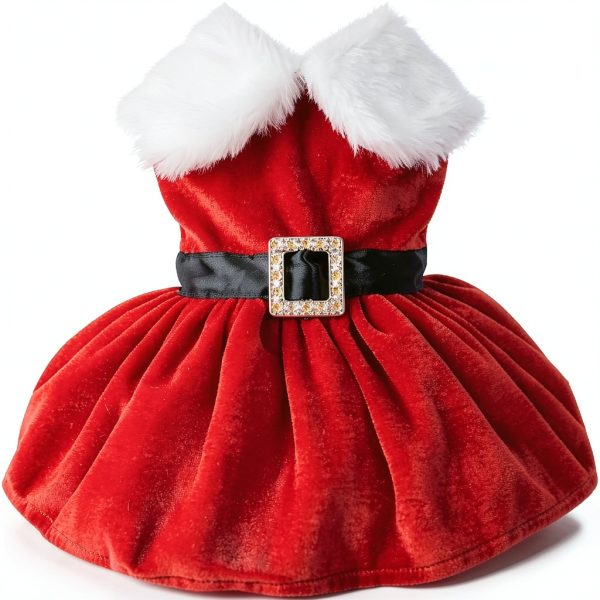 Dog Christmas Costume Qidelong Pet Dress Red Size M-0