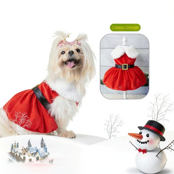 Dog Christmas Costume Qidelong Pet Dress Red Size M-1