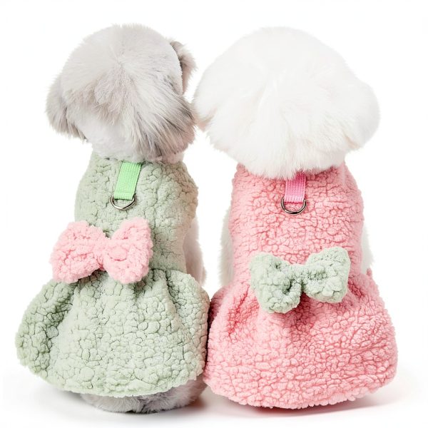 Dog Sweater Dress Jecikelon Warm Clothing with Bow Tie Green Small-2