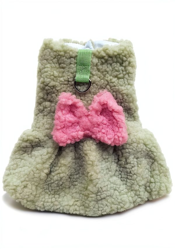 Dog Sweater Dress Jecikelon Warm Clothing with Bow Tie Green Small-4