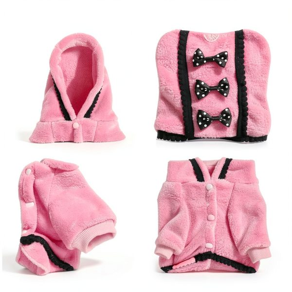 Puppy Sweaters Small Dog Dress Warm Fleece Pink Bowtie Hoodie X-Small-3
