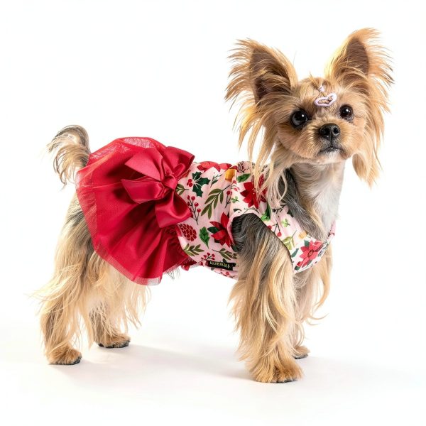 Fitwarm Christmas Flowers Dog Tutu Dress Red Pink Holiday Outfit-1