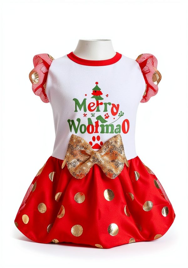 Yikeyo Dog Christmas Outfit Holiday Dress Lightweight Bowtie Red-5
