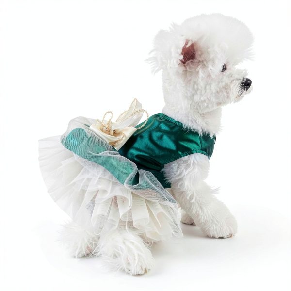 ANIAC Retro Dog Tulle Dress with Leash Ring Spring Summer Girl Puppy Clothes for Small Dog Cat Apparel Formal Pet Prom Dress for Christmas Wedding Birthday Valentines (Green,Large)-2