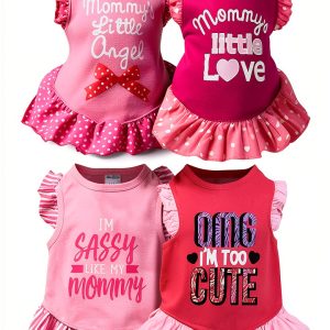 XPUDAC 4 Pack Pet Dog Dress Dog Clothes Girl Puppy Shirt Yorkie Clothes Cute Doggie Dress Pet Apparel for Small Dogs and Cats (Pink Angel, Small(4.5-8lbs))-0