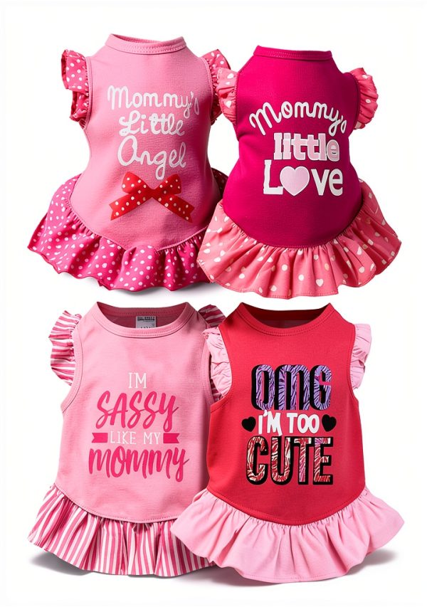 XPUDAC 4 Pack Pet Dog Dress Dog Clothes Girl Puppy Shirt Yorkie Clothes Cute Doggie Dress Pet Apparel for Small Dogs and Cats (Pink Angel, Small(4.5-8lbs))-0