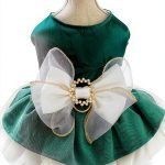 ANIAC Retro Dog Tulle Dress with Leash Ring Spring Summer Girl Puppy Clothes for Small Dog Cat Apparel Formal Pet Prom Dress for Christmas Wedding Birthday Valentines (Green,Large)-0