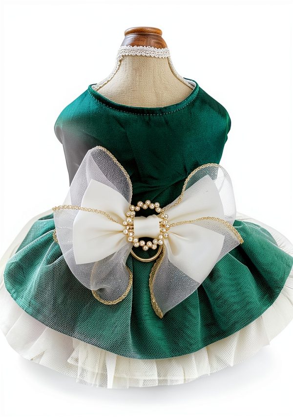 ANIAC Retro Dog Tulle Dress with Leash Ring Spring Summer Girl Puppy Clothes for Small Dog Cat Apparel Formal Pet Prom Dress for Christmas Wedding Birthday Valentines (Green,Large)-0