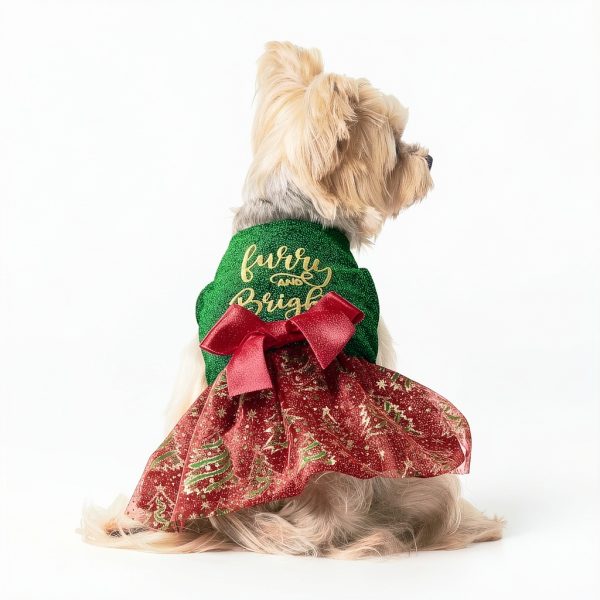Fitwarm Dog Christmas Outfit Tulle Dress Sparkly Red Green Golden XS-1