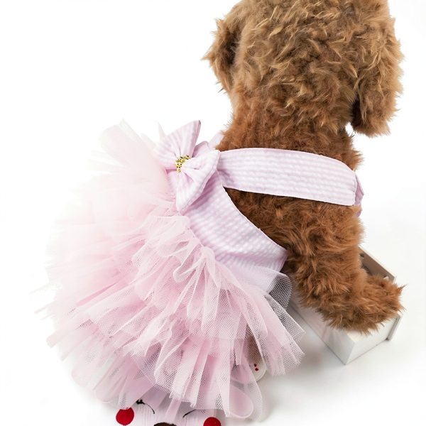Dog Dresses TAPBULL Fashion Pet Dress Pink Small Striped Mesh Princess-5